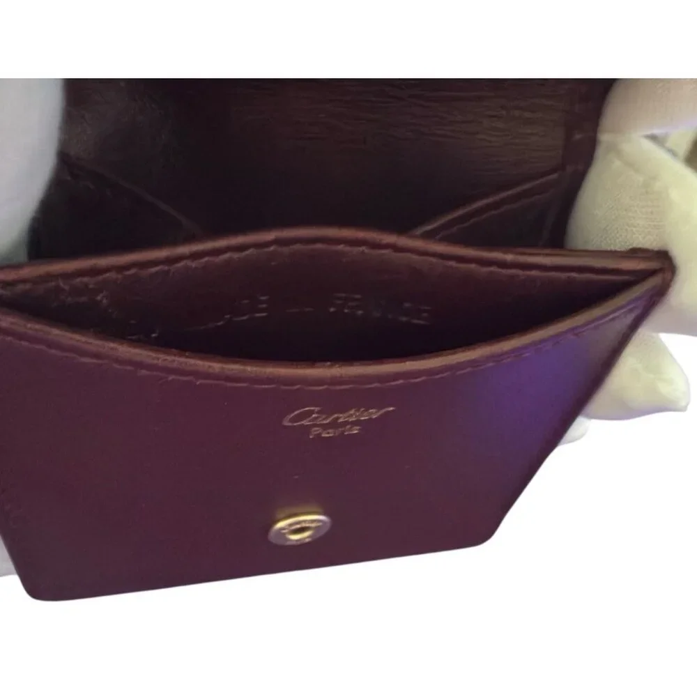 Cartier Bordeaux Burgundy Red Leather Logo Coin Wallet - Picture 10 of 11